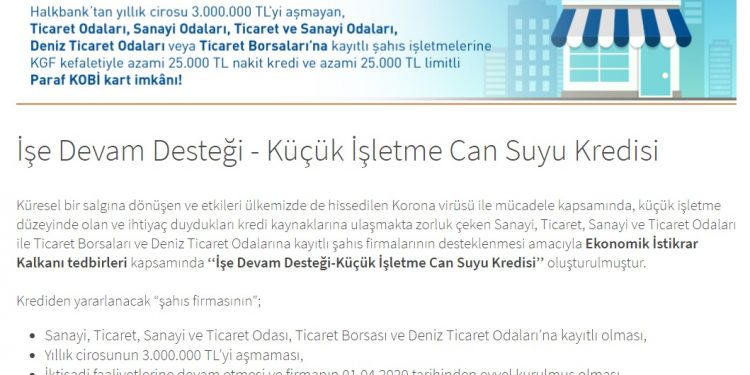 HALKBANK İşe Devam Desteği-Küçük İşletme Can Suyu Kredisi